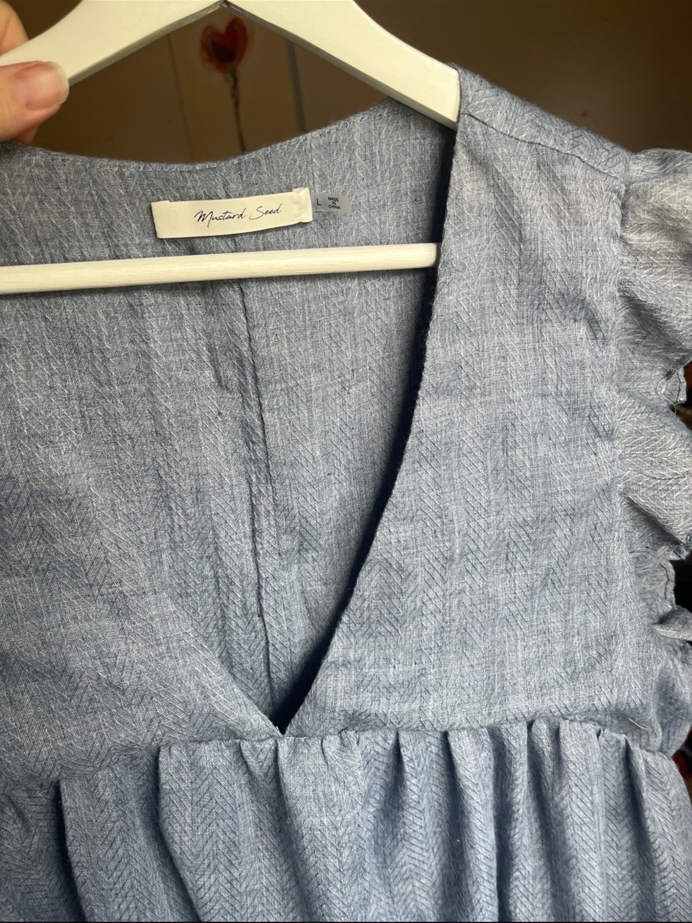 Mustard Seed Flowy Boho Blue Grey v neck soft top size L